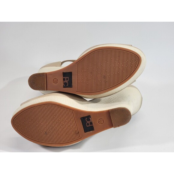 HHP Women's Size 8.5 BC‎ Tan Leather T-Strap Wedge Pumps High Heel Shoes EUC - Picture 8 of 8